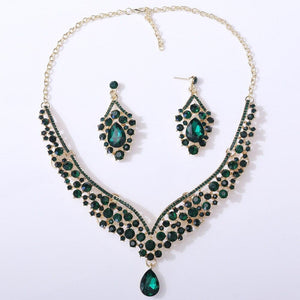 Luxury Water Drop Crystal Bridal Jewelry Sets for Women Chokers Necklace Earrings Set bc20 - www.eufashionbags.com