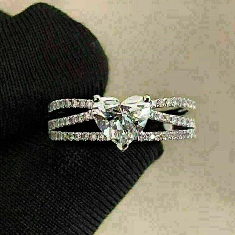 Trendy Cross Heart Zirconia Ring for Women Fashion Wedding Band Jewelry he46 - www.eufashionbags.com
