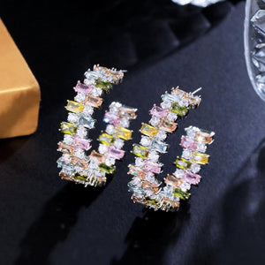 Multicolor Double Sided Cubic Zirconia Pave Chunky Round Hoop Earrings cw59 - www.eufashionbags.com