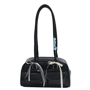 Small Double Pockets Shoulder Bags for Women 2024 New Fashion Designer Ribbon Bag Female Handbags