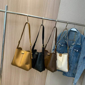 Trendy Leather Bucket Bags for Women Winter Shoulder Bag Travel Tote Purses e02