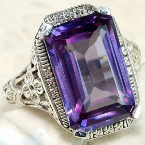 Purple Aesthetic Flower Cubic Zirconia Rings for Women Wedding Anniversary Party Jewelry