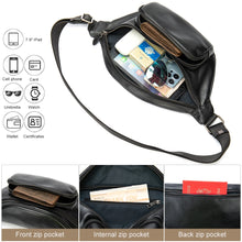 Carica l&#39;immagine nel visualizzatore di Gallery, Black Men&#39;s Sling Bags Leather Crossbody Side Bag for Men Designer Travel Chest Bags Unisex Outdoor Sport Chest Packs 923