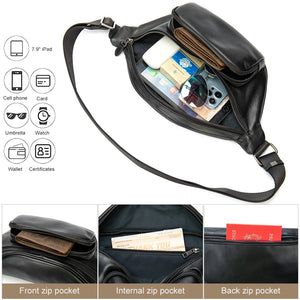 Black Men's Sling Bags Leather Crossbody Side Bag for Men Designer Travel Chest Bags Unisex Outdoor Sport Chest Packs 923