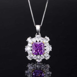 925 Sterling Silver Earrings Amethyst Necklace Square Rings for Women Wedding Jewelry set x19