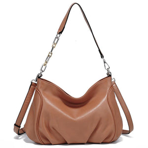 Cow Leather Large Women Chain Handbags Ruched Shoulder Bags Travel Messenger Bag - www.eufashionbags.com