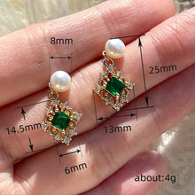 Cargar imagen en el visor de la galería, Green Cubic Zirconia Drop Earrings for Women Removable Imitation Pearl Earrings