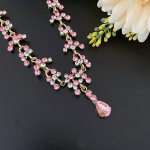 Baroque Crystal Wedding Jewelry Sets Women Rhinestone Necklace Earrings Set a54