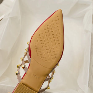 summer women's slippers High heel british style Pointed rivet design banquet wear Casual Sandals