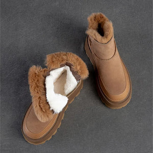 Fashion Women Genuine Leather Ankle Boots Thick Plush Warm Snow Boots q135