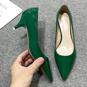 New Patent Leather  Women's Shoes On Heels Medium High Heeled Pointed Toe 5cm Fashion Pumps