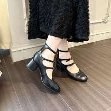 Cargar imagen en el visor de la galería, Round Toe Women Sandals Platform Shoes Flat Mid Heels Belt Buckle Ankle Strap Back Zipper