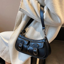 画像をギャラリービューアに読み込む, Retro PU Leather Women Shoulder Bags Double Pockets Purse Motorcycle Girls Luxury Underarm Bag French Tote Handbags