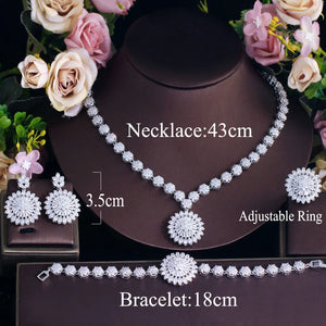4pcs Glittering Cubic Zirconia Flower Drop Women Costume Jewelry Sets b02
