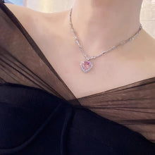 画像をギャラリービューアに読み込む, Silver Color Pink Heart Cubic Zirconia Earrings Necklace for Women Vintage Dinner Party Charm Wedding  Jewelry Set