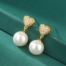 Laden Sie das Bild in den Galerie-Viewer, Chic Imitation Pearl Dangle Earrings Women Eternity Love Earrings with Cubic Zirconia Gold Color Jewelry
