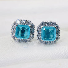 Load image into Gallery viewer, 925 Sterling Silver Paraiba Emerald Stud Earrings For Women Silver Square Tourmaline Gemstone Earring x30