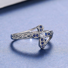 Charger l&#39;image dans la galerie, 2023 New Blue Cross-shaped Hollowed Zircon Rings for Women Fashion Jewelry mr24 - www.eufashionbags.com