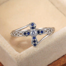 Charger l&#39;image dans la galerie, 2023 New Blue Cross-shaped Hollowed Zircon Rings for Women Fashion Jewelry mr24 - www.eufashionbags.com