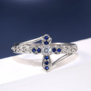 2023 New Blue Cross-shaped Hollowed Zircon Rings for Women Fashion Jewelry mr24 - www.eufashionbags.com