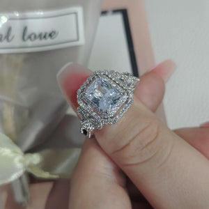 2023 New Silver Color Carved Rectangle Ring for Women mr18 - www.eufashionbags.com
