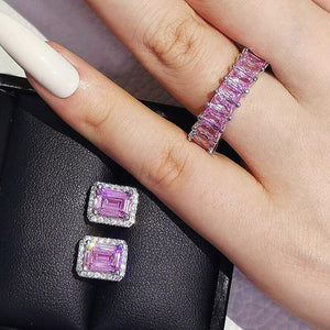 2pcs Silver Color CZ Dubai Jewelry Set for Women Wedding Rings and Earrings mj19 - www.eufashionbags.com