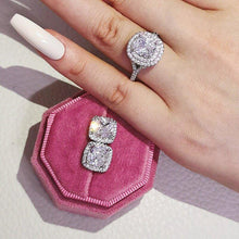 Charger l&#39;image dans la galerie, 2pcs Silver Color CZ Dubai Jewelry Set for Women Wedding Rings and Earrings mj19 - www.eufashionbags.com