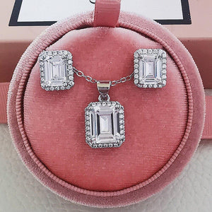 2pcs Trendy Round Crystal Silver Color Bridal Jewelry Set For Women Jewelry Gift mj26 - www.eufashionbags.com
