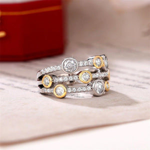 3 Rows Personality Two Tone Rings Women Full Paved CZ Sparkling Jewelry hr70 - www.eufashionbags.com