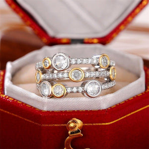 3 Rows Personality Two Tone Rings Women Full Paved CZ Sparkling Jewelry hr70 - www.eufashionbags.com