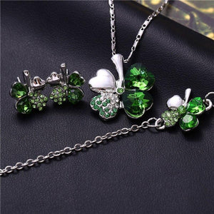 3pcs Trendy Green Color Four-leaf Clover Fashion Women Jewelry Set mj34 - www.eufashionbags.com