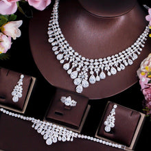 Cargar imagen en el visor de la galería, 4Pcs Big Tassel Water Drop CZ Wedding Jewelry Set for Women Dubai accessories cj03 - www.eufashionbags.com