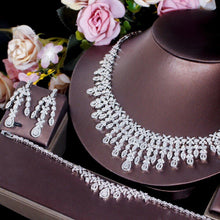 Laden Sie das Bild in den Galerie-Viewer, 4pcs Dubai CZ Paved Tassel Bridal Party Dinner Jewelry Sets for Women cw52 - www.eufashionbags.com
