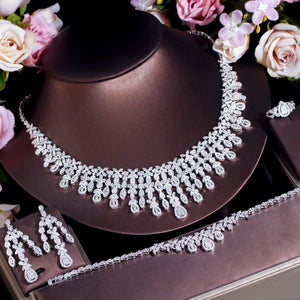 4pcs Dubai CZ Paved Tassel Bridal Party Dinner Jewelry Sets for Women cw52 - www.eufashionbags.com