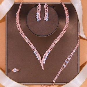 4Pcs Luxury silver color Zirconia Jewelry Sets for Women Anniversary Jewelry Gift mj03 - www.eufashionbags.com