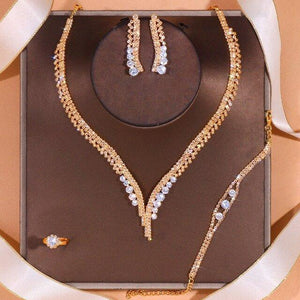 4Pcs Luxury silver color Zirconia Jewelry Sets for Women Anniversary Jewelry Gift mj03 - www.eufashionbags.com