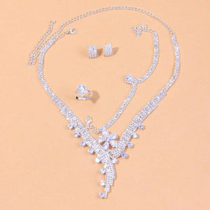 4Pcs Silver Color Blossom Wedding Jewelry Sets for Women Jewelry mj08 - www.eufashionbags.com