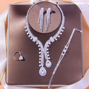 4Pcs Silver Color Zirconia Pear Jewelry Sets for Women Bridal Jewelry mj09 - www.eufashionbags.com