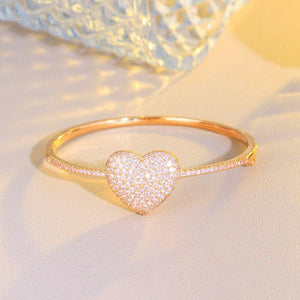5A Cubic Zirconia Pave Love Heart Charm Women Bangles with Safety Clasp cw17 - www.eufashionbags.com