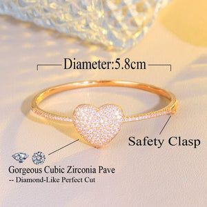 5A Cubic Zirconia Pave Love Heart Charm Women Bangles with Safety Clasp cw17 - www.eufashionbags.com