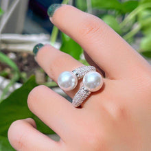 Charger l&#39;image dans la galerie, Adjustable Cubic Zirconia Paved Double Pearl Rings for Women cw43 - www.eufashionbags.com