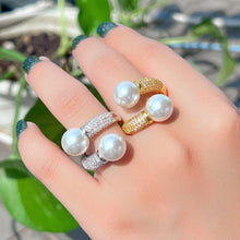 Charger l&#39;image dans la galerie, Adjustable Cubic Zirconia Paved Double Pearl Rings for Women cw43 - www.eufashionbags.com