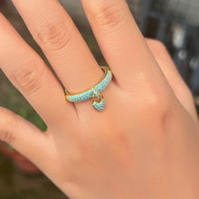 Charger l&#39;image dans la galerie, Adjustable Size Open Cuff Round Blue Turquoises Chic Love Heart Charm Rings for Women - www.eufashionbags.com
