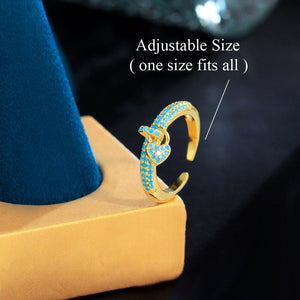 Adjustable Size Open Cuff Round Blue Turquoises Chic Love Heart Charm Rings for Women - www.eufashionbags.com