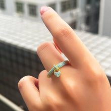 Load image into Gallery viewer, Adjustable Size Open Cuff Round Blue Turquoises Chic Love Heart Charm Rings for Women - www.eufashionbags.com