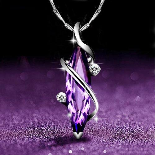 Aesthetic Purple CZ Women Flower Pendant Necklace hn60 - www.eufashionbags.com