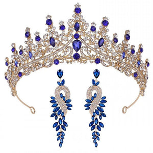 Baroque Crystal Bridal Crown With Earrings Rhinestone Pageant Diadem Princess Tiaras Headpiece bc86 - www.eufashionbags.com