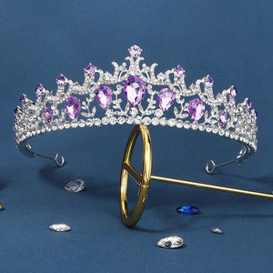 Baroque Luxury Purple Crystal Wedding Tiaras Crown Rhinestone Hair Accessories bc109 - www.eufashionbags.com