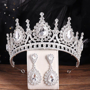 Baroque Princess Opal Crystal Tiaras Crown With Earrings Queen Tiara Diadem bc133 - www.eufashionbags.com