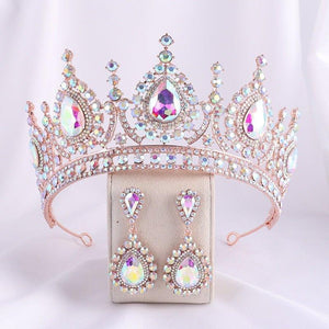 Baroque Princess Opal Crystal Tiaras Crown With Earrings Queen Tiara Diadem bc133 - www.eufashionbags.com